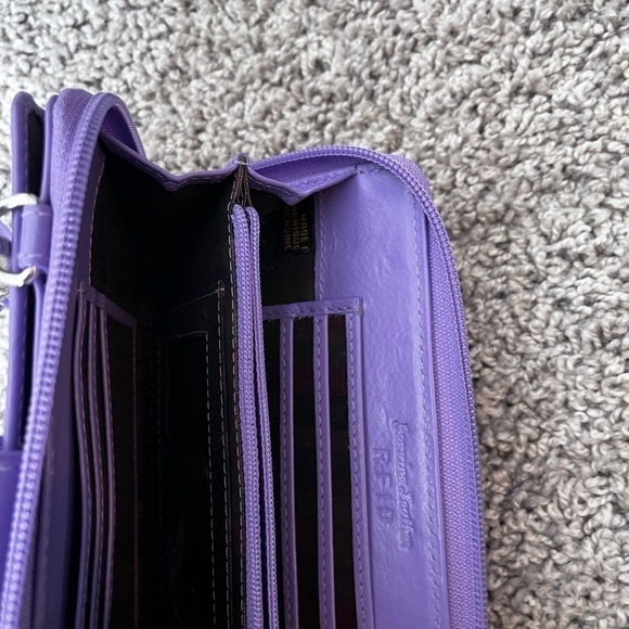 Hand painted mushroom purse fairycore mini genuine leather purple and yellow - Picture 5 of 6